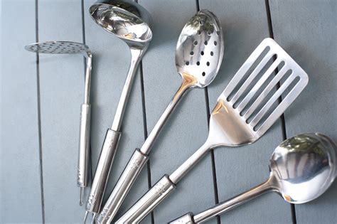 stock photo  set  stainless steel kitchen utensils