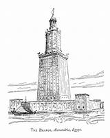 Alexandria Lighthouse Egypt Drawing Wonders Pharos Ancient sketch template