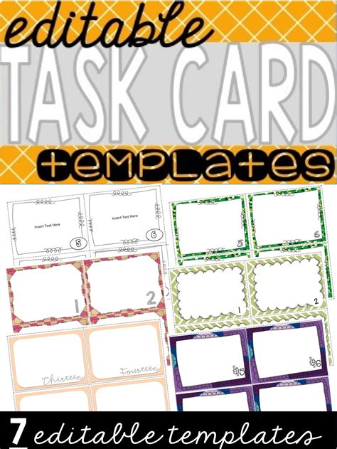 editable task card templates  sets card templates task cards card template