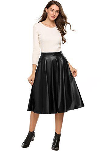 Faux Leather Pleated Elastic Waist Midi Pu Crossdressing