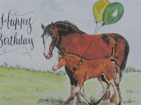 horse birthday card  watercolor mother  foal card draft etsy