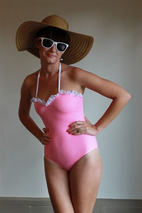 Vintage 80s Swimsuit One Piece Bathing Suit Gingham Plaid