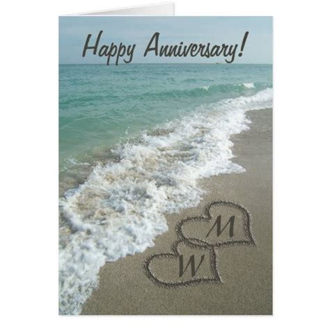 sand hearts  beach personalized anniversary greeting card zazzle