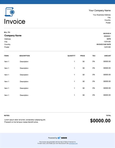 notary public invoice template wave invoicing