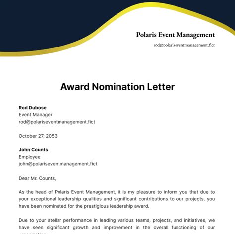 award nomination letter template edit