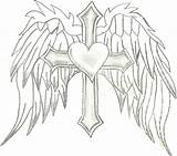 Wings Coloring Pages Crosses Hearts Small sketch template