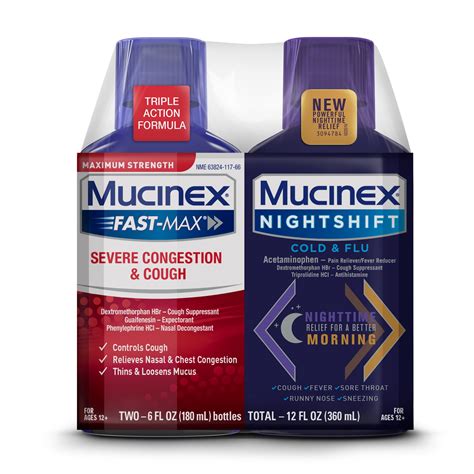 mucinex fast max severe congestion  cough  mucinex nightshift cold  flu liquid
