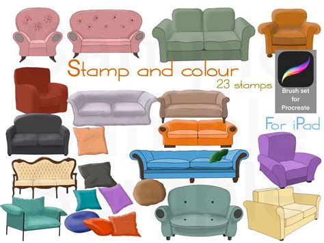 procreate stamps  sofa chair  cushion stamps    etsy