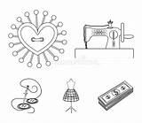 Sewing Needle Dummy Pincushion Outline Icons Equipment Machine Clothing Thread Collection Set Preview sketch template