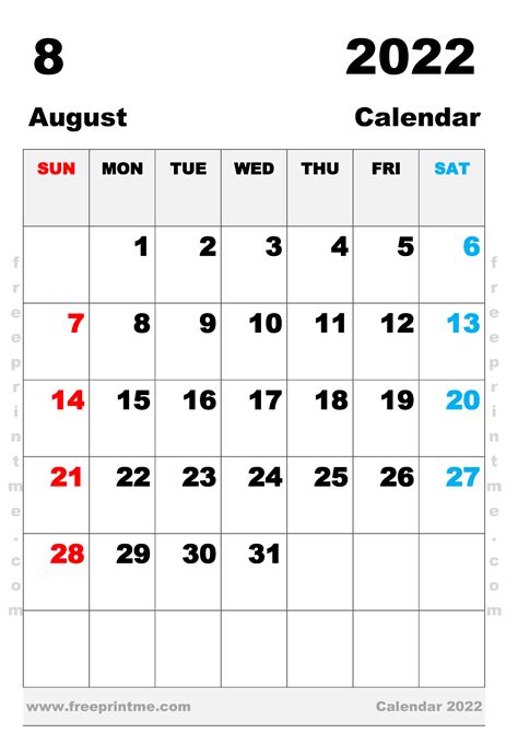 printable august  calendar