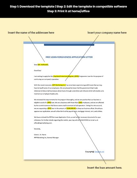 loan forgiveness application letter template google docs word
