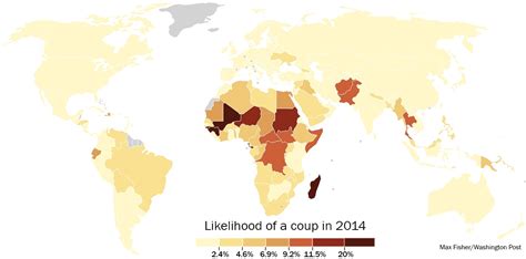 a worrying map of the countries most likely to have a coup
