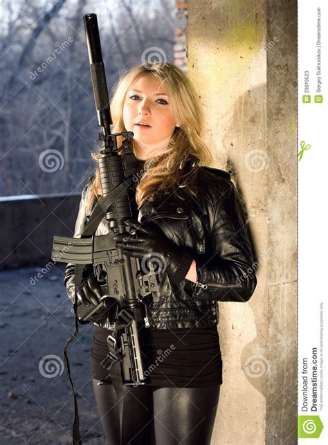 hot girl with a gun stock image image of criminal girl
