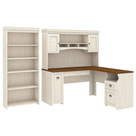 bush furniture fairview  shaped desk whutch   shelf bookcase