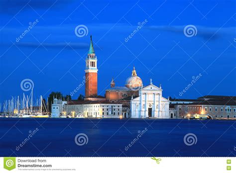 Night View Of San Giorgio Maggiore Church In Venice Italy