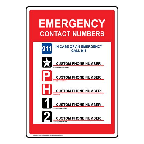 vertical sign custom emergency contact numbers  sign