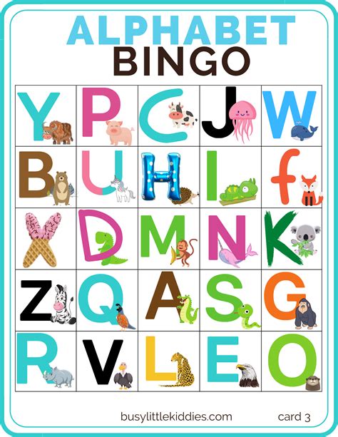 alphabet bingo  printable  pictures  kids   years