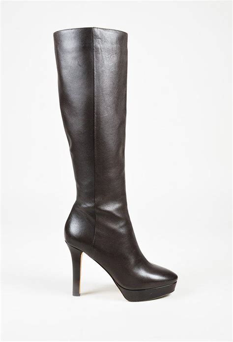 jimmy choo brown leather knee high platform boots lyst