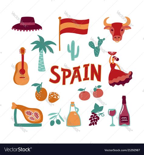 collection hand drawn symbols  spain culture vector image