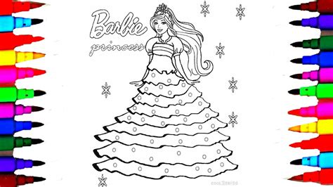 draw barbie princess dress  barbie coloring pages  colored