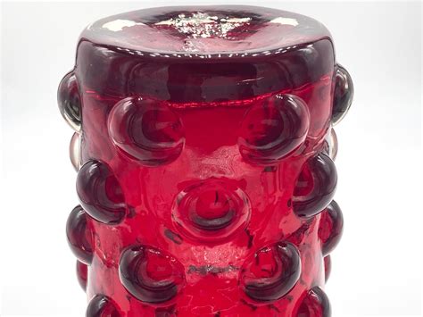 Blenko Glass Red Bubble Vase Vintage Mid Century Art Glass Etsy