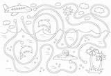 Vliegtuig Eiland Dolfijnen Exotische Voorschoolse Zomer Jongen Tropische Activiteit Doolhof Grappige sketch template