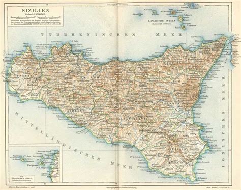 Historical Map Of Sicily 1888 •