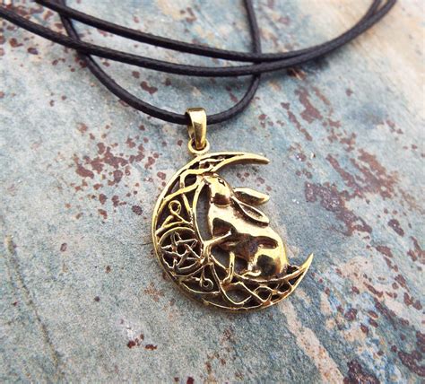 rabbit pendant hare handmade necklace pentagram star fertility wicca