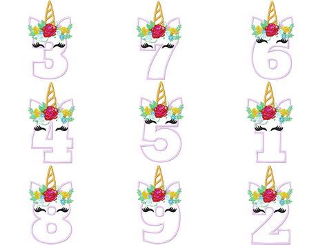 unicorn numbers  flowers crown unicorn birthday numbers applique unicorn number birthday