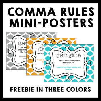 comma usage rules  mini posters  blue orange