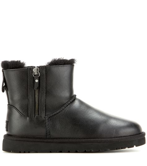 ugg classic mini double zip leather ankle boots  black lyst