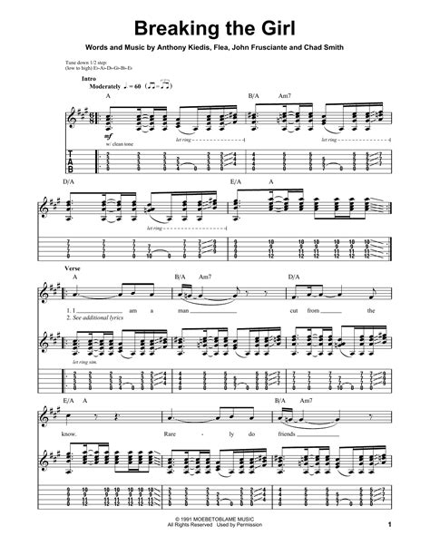 Red Hot Chili Peppers Breaking The Girl Sheet Music Pdf Notes Chords