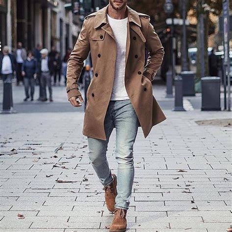 trench coat style men double breasted street fashion casual wear trench coat pea coat