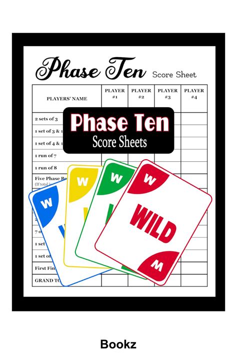 cover  phase ten score sheets    colors
