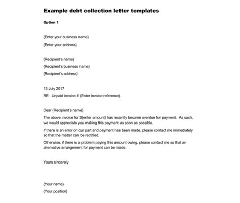 debt letter template  samples  word
