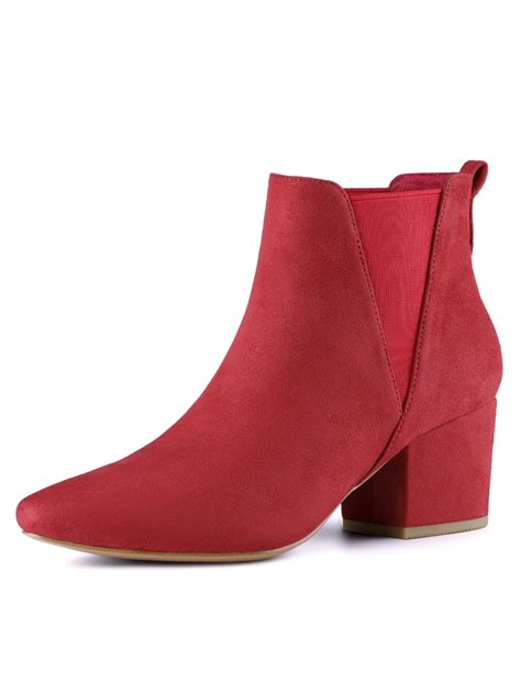 unique bargains womens pointed toe chunky heel chelsea ankle boots red size  walmartcom