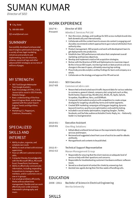 seo executive resume samples  templates visualcv