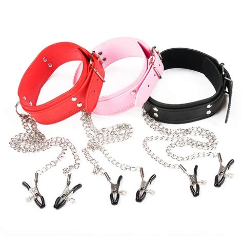 Leather Collars And Nipple Clip Neck Bondage Erotic Ties Necklaces