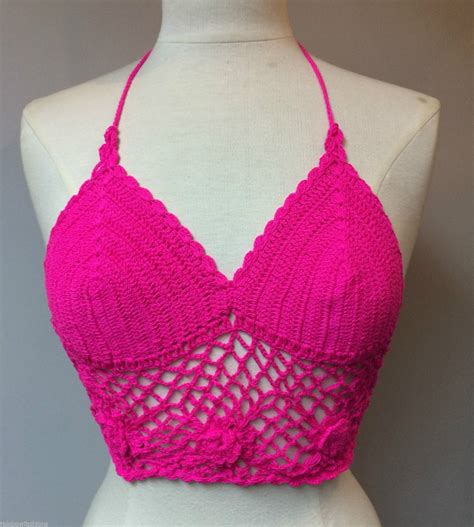 hot pink handmade hippy chick boho crochet string bikini