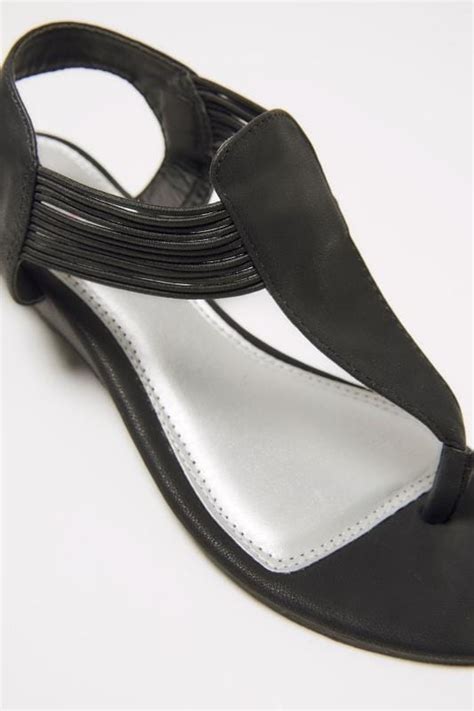 Black Low Wedge Elasticated Toe Post Sandal In Eee Fit