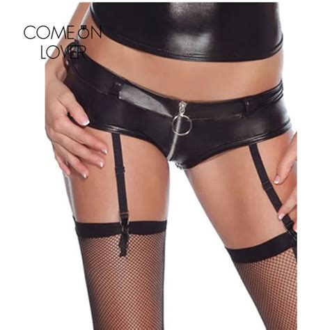 buy comeonlover garter belt  size black faux leather latex garter belt