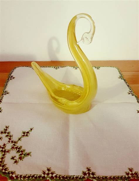 vintage yellow amber glass swan figurine glass swan trinket etsy uk
