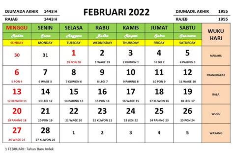 kalender tanggalan jawa februari  terbaru  terupdate dilengkapi weton pasaran  wuku