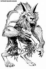 Loup Garou Werewolf Horror Monsters Coloriages Werewolves Baugh Creatures sketch template