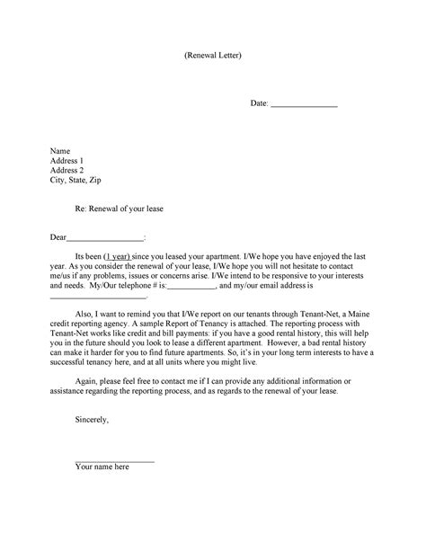 lease renewal letter  landlord sample    letter