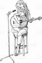 Singing Girl Drawing Microphone Guitar Getdrawings sketch template