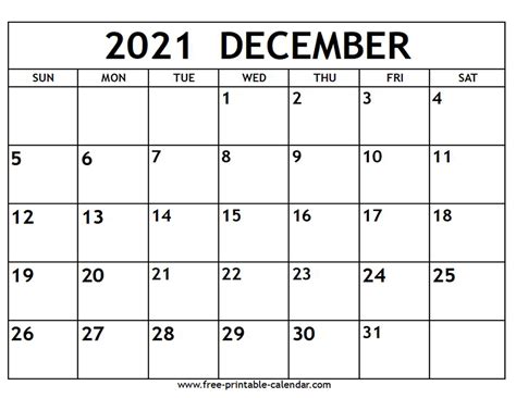 printable monthly calendar december  printable templates