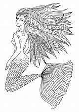 Mermaid Volwassen Meermin Kleurende Boekpagina Zwemmen Illustratio sketch template
