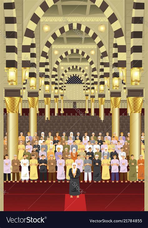 Muslims Praying Together In A Mosque Royalty Free Vector