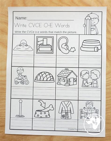 cvce word family write  words  prep worksheet  dinosaurs